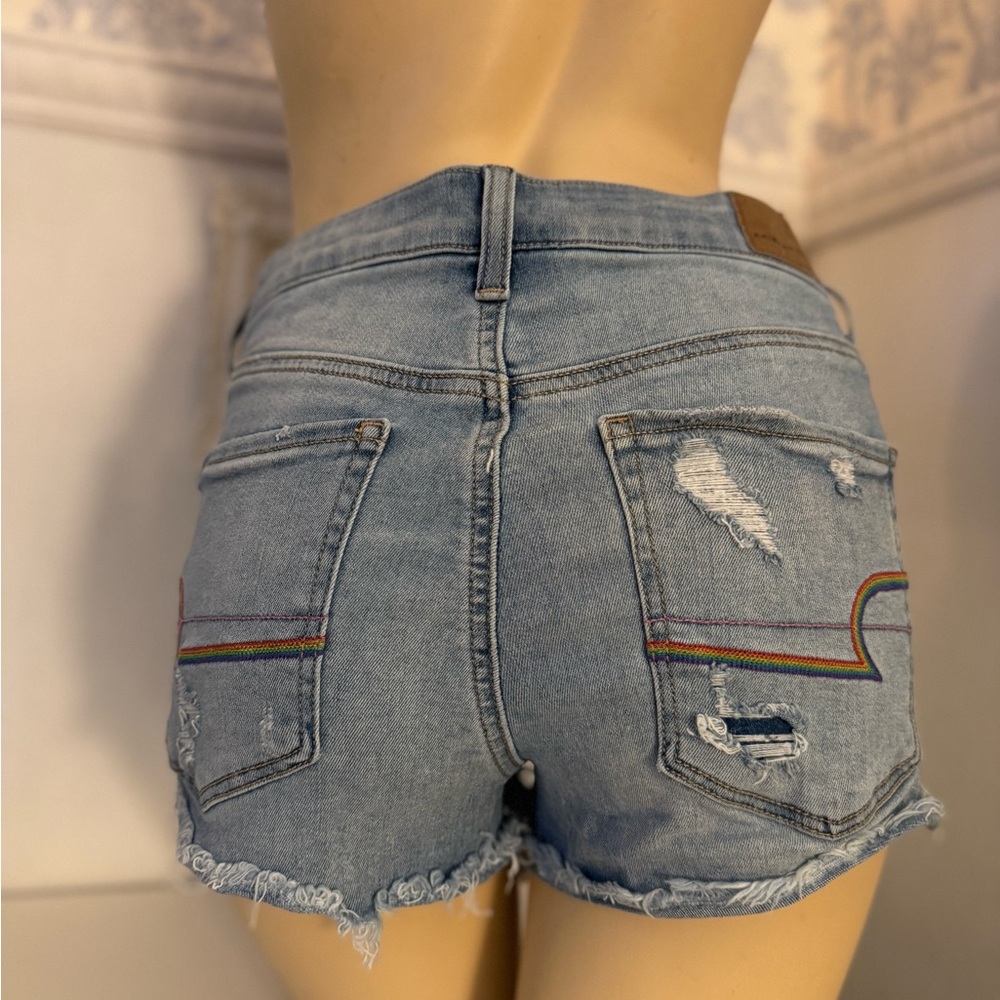 American Eagle Denim Shorts with Rainbow Detail
